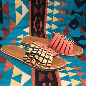 Crown Vintage Zebra Cow Fur Sandals 7.5
